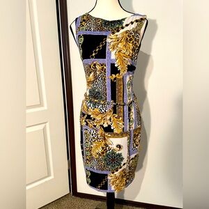 Cache Black and Gold Asymmetrical Dress
Size 6